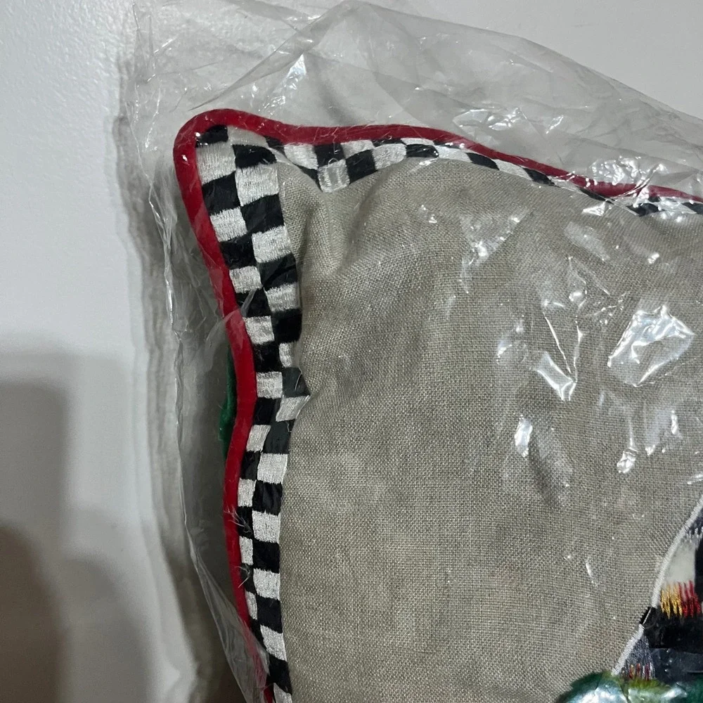Mackenzie Childs Night Cap Cardinal Pillow 20x20 Christmas Courtly Check Velvet